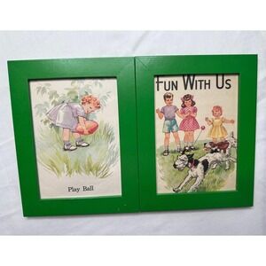 Kids Nursery VTG Wall Art Decor 60's vibe no glass safe lot of 2 prints